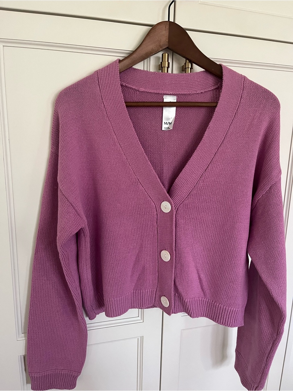 Cropped V-Neck Button Cardigan - Dusty Rose Pink